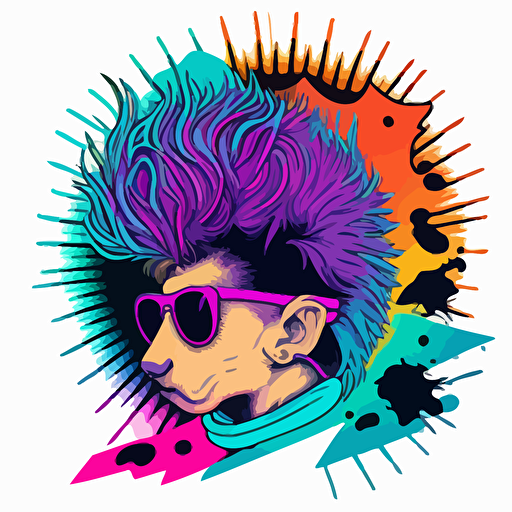front page vector illustration of rat with a Mohawk, colorful, vaporwave colors, no background color, vector design,