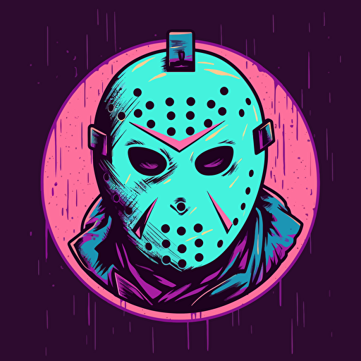 draw a simple logo of Jason Voorhees in purple and turquoise, vector