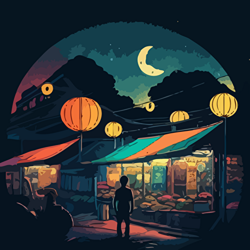 vector art colorful, galaxy, taiwanese night market