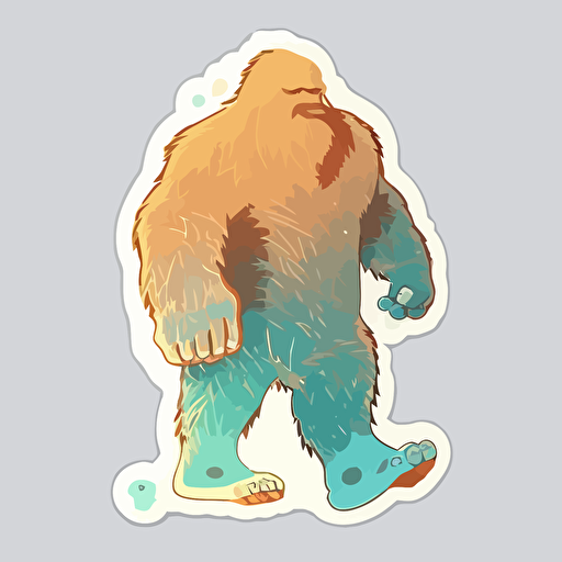 Big Foot, Sticker, Cute, Pastel, Digital Art, Contour, Vector, White Background, Detailed
