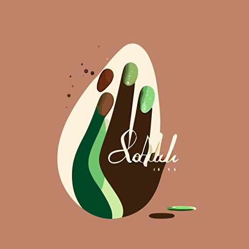 produce a lubalin-style minimalistic vector logo for organic nails salon spa showing hand with nail polish, in green and brown shades, abstract and simplicity