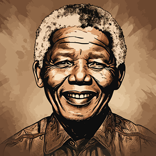 vector art poster of young Mandela, smiling, frontal stance.