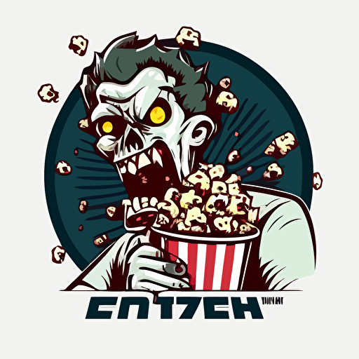 zomie in a crowded theater eating popcorn, vector logo, vector art, emblem, simple cartoon, 2d, no text, white background