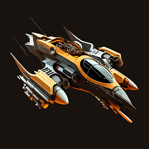 futuristic space ship, top down, orange and grey, black background, minimalistic, vector