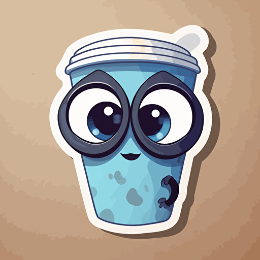 sticker design, super cute pixar coffee mug, vector