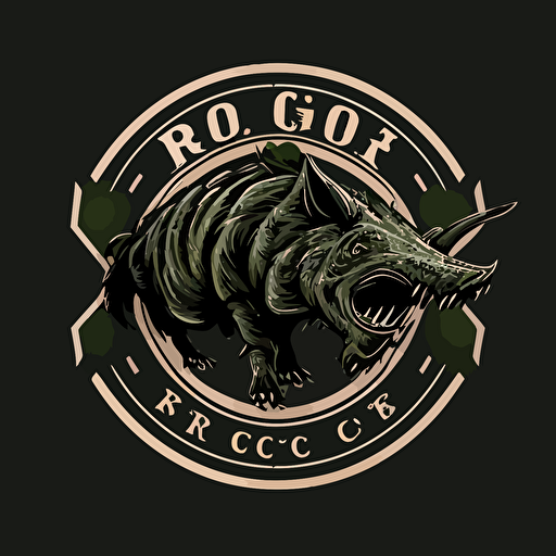 logo of a wild boar roaring on a white background, "RC08" written on the white background , vector, black background, US ARMY WWII theme, high res