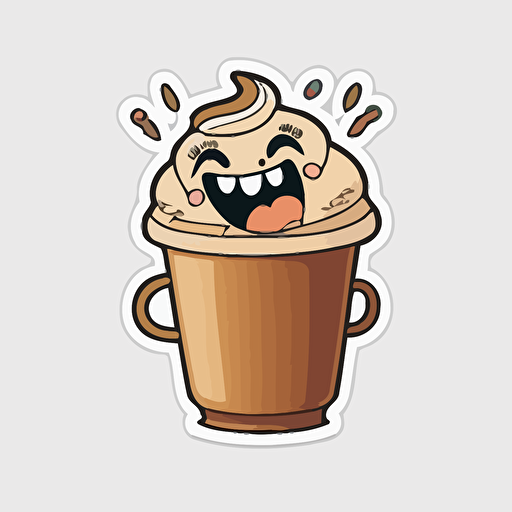 Latte, Sticker, Excited, Warm Colors, Pixar, Contour, Vector, White Background, Detailed