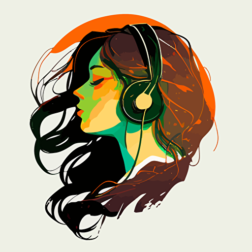 someone listening to headphones with eyes closed by glen keane, 2d vector art, flat colors