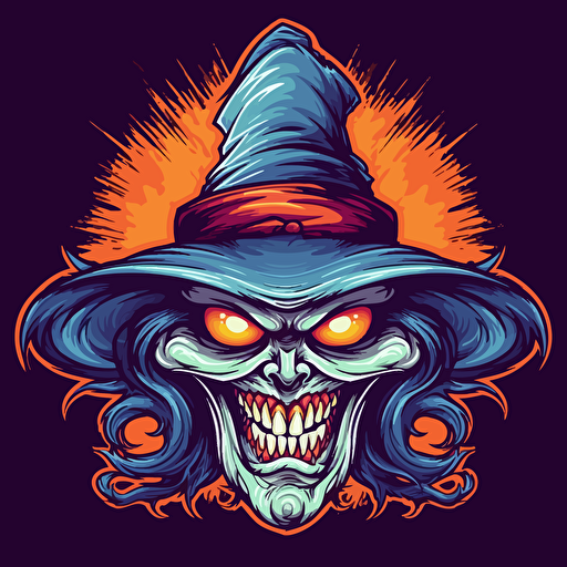 scary cartoon witch vector drawing with triply colors