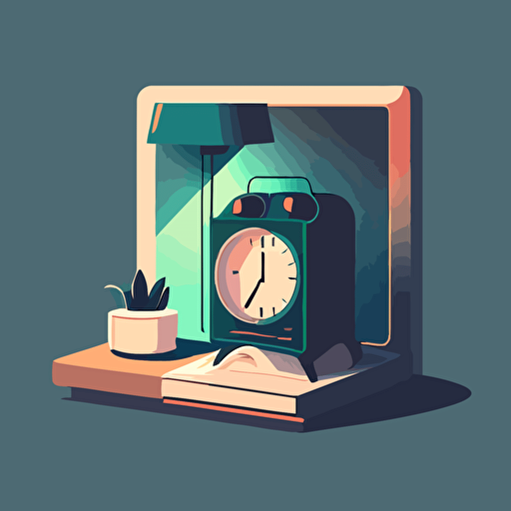 an illustration of a nightstand with a small digital alarm. Modern. Moody. Vector