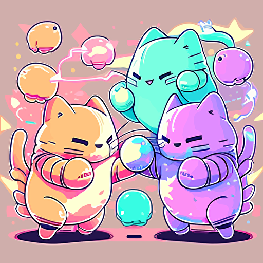 neon pastel vector battle cats, squishy happy playful