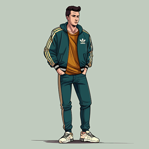 football Casual, vector art, simple vector, Adidas trainers, classic Jacket, jeans, cartoon style