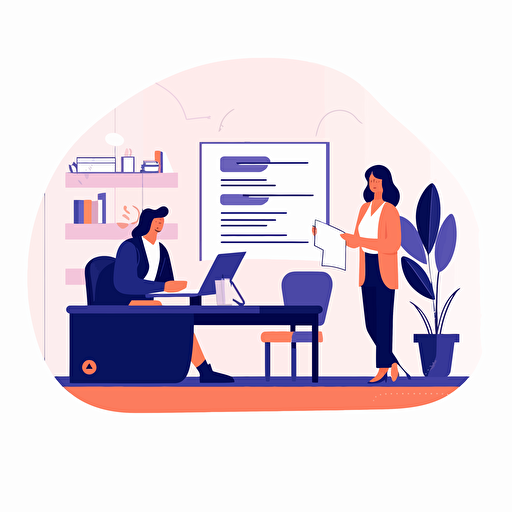 flat vector minimalist illustration of people working in a notary office