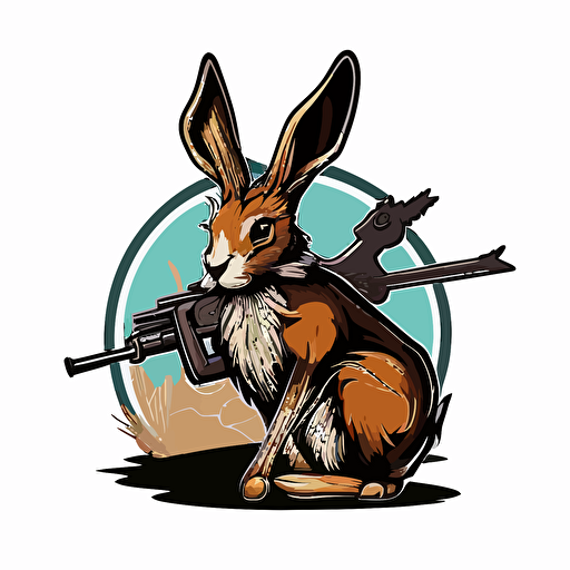 adorable Jackalope with big horns at shooting range, vector logo, vector art, 2d, simple cartoon, saturated, white background
