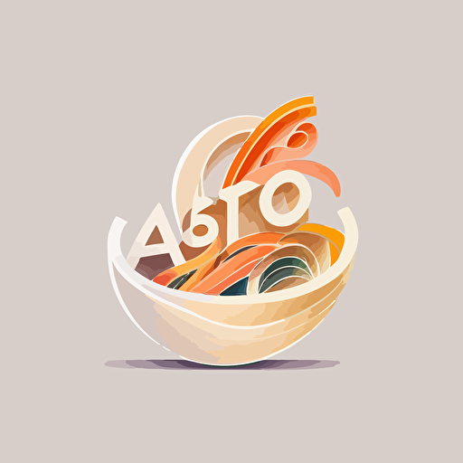 abstract logo, combination mark, text is “ABC”, a bowl of ramen with meat and vegetables, abstract, geometric type for modern logo, vector, simple, flat, plain,smooth, low detail, minimal, white background