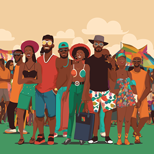 cartoon picture of a group of people at freaknik festival, black people, vector, svg
