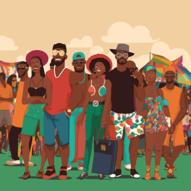 cartoon picture of a group of people at freaknik festival, black people, vector, svg