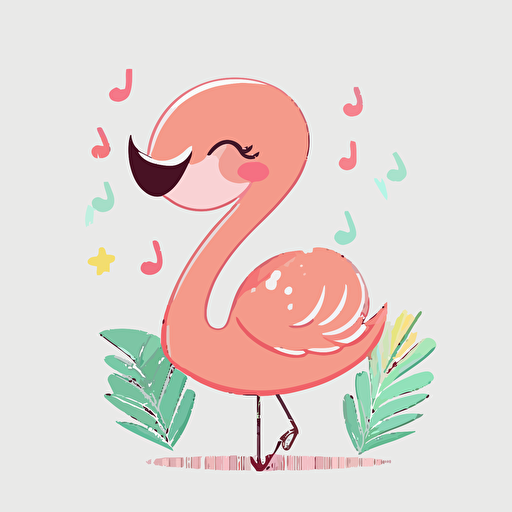 Vector kawaii flamingo, white background, pastel colors,smiling,winking