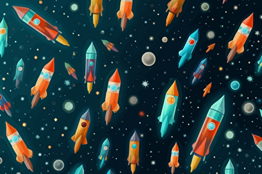 starry space sky, background design, miniature vector rockets flying through the sky diagonally, HD