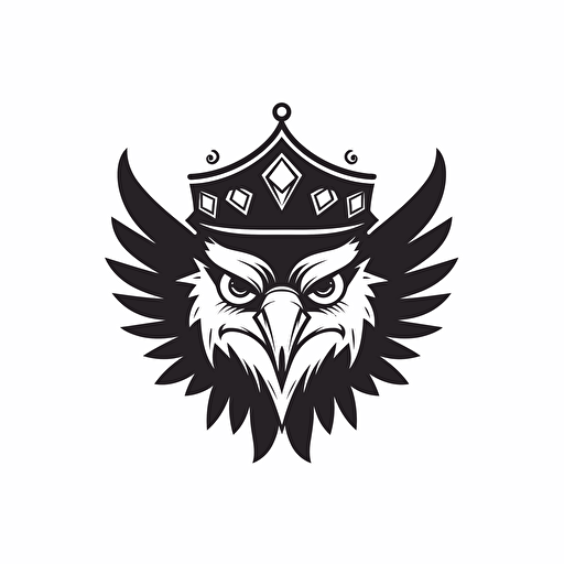 Eagle Face, Crown, icon, simple, logo technique, comic vector illustration style, flat design, minimalist icon, flat, adobe illustrator, black and white, white background