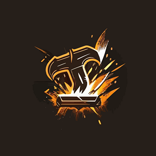a traditional forging anvil with fire and sparks, minimalistic, vector logo, company logo, professional