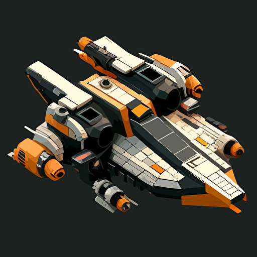 space ship from the Star Wars universe, top down, isometric, orange and grey, black background, minimalistic, vector