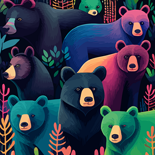 fun vector art, colorful, wall paper of black bears