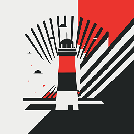 flat vector style bauhaus logo geometric, a lighthouse that is also a paintbrush, super simple, gestalt theory, simplified (fast)
