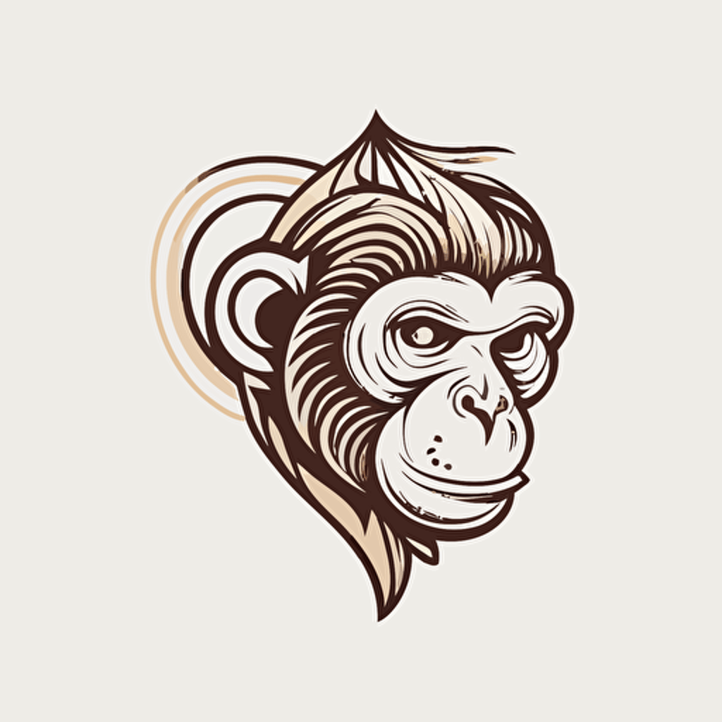 monkey emblem logo, Tom Whalen, flat, whimsical, Minimal, Contour, Vector, White Background, Detailed ar 1:1