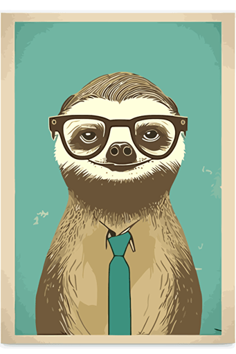 hipster sloth, vector art, minimalistic,