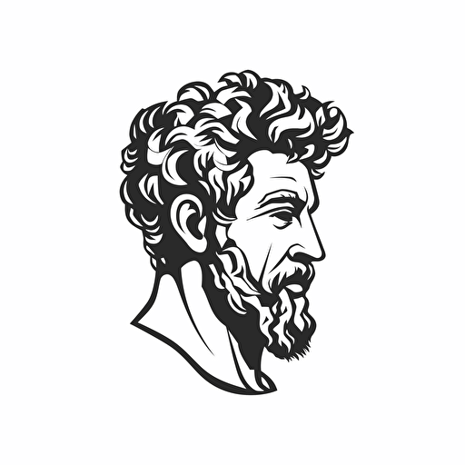 Marcus Aurelius illustration, minimal, outline strokes only, black and white, logo, vector, minimallistic, white background