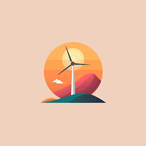 Construct a minimal, yet spirited logo for an energy consultancy business with a focus on sustainability. Use eye-catching colors and elements such as wind turbines, solar panels, and energy-saving bulbs. Logo style: simple and friendly. Media: vector illustration. Reference artist: Jessica Hische.