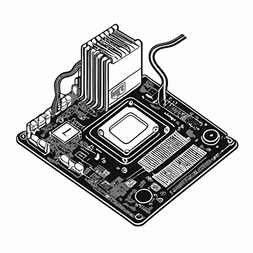 vector line drawing of PC motherboard, CPU, simple, logo