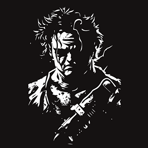 32bit leatherface, white on black background, no shading, 2D, vector, 3:4