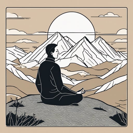 A person meditating at sunrise on a mountain.