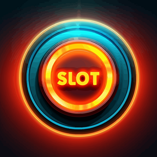 2d game button with text on it, glowing, vector style, very cool