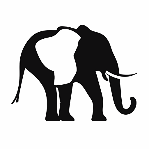 Pop art minimalist iconic logo of elephant, black vector, on white background