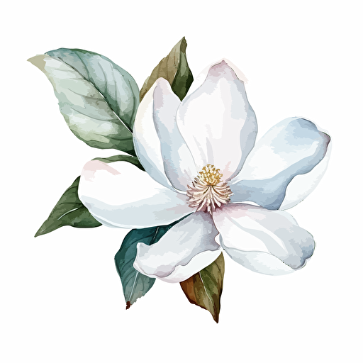 watercolor vector illustration boho magnolia flower sticker white background