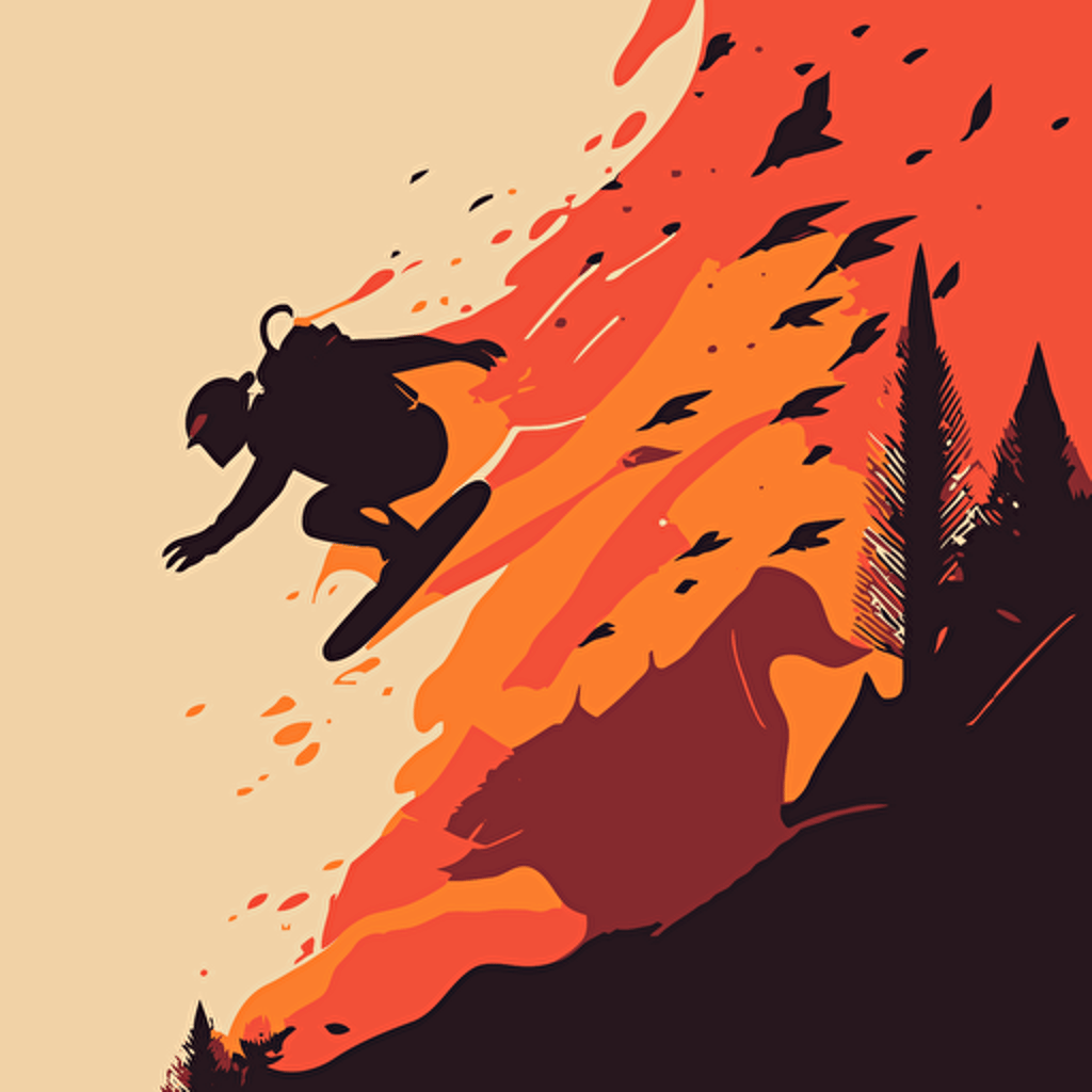 x random background, extreme sport, dynamic pose, minimal design, minimalist style, silhouette, flat vector illustration style