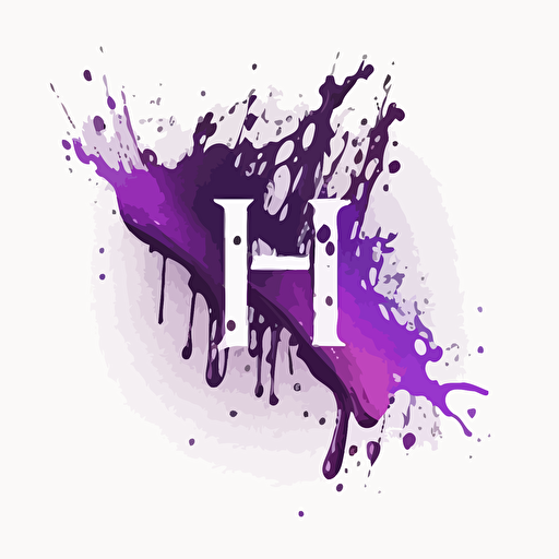Lettermark logo of 'H', splashed water, High quality logo design, Vector, Minimal, white background, transparent background, purple color, super simple, illustration,