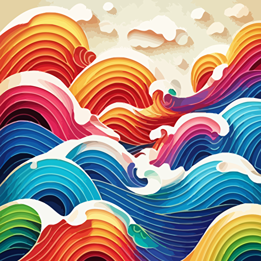 vector ilustration of chinese waves pattern with rainbow colors