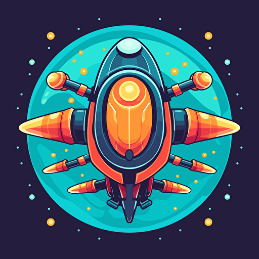 a space ship seen from above with two blasters, vector art, cartoon, background should be solid black