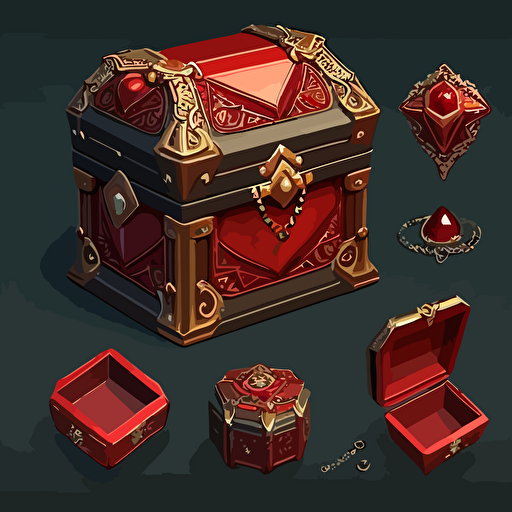 red Jewerly box, closed, icon, hand painted, vectorial, design sheets for a game