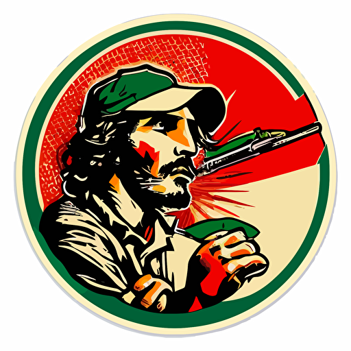 vector round sticker Italian terrorist from the 70s, stylized with a gun in his hand propaganda