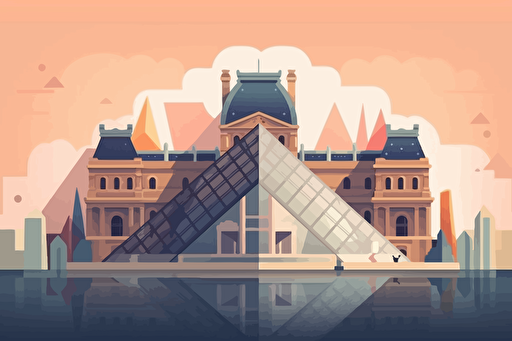 flat picture of Louvre museum, a storybook illustration by Petros Afshar, pexels contest winner, paris school, behance hd, sketchfab, storybook illustration, flat illustration, vector style, hyper detailed objects, perfect objects shape