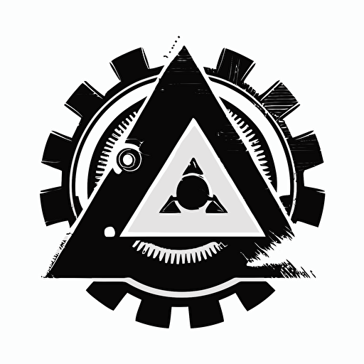 Vector logo for a simple white triangle and one white cog, black and White