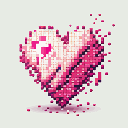 pink pixel heart, vector art, white background