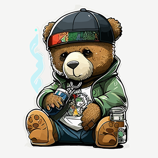 teddy bear smoking weed dressed in hip hop attire, best of Davis Carson, vector art, logo art, sticker art