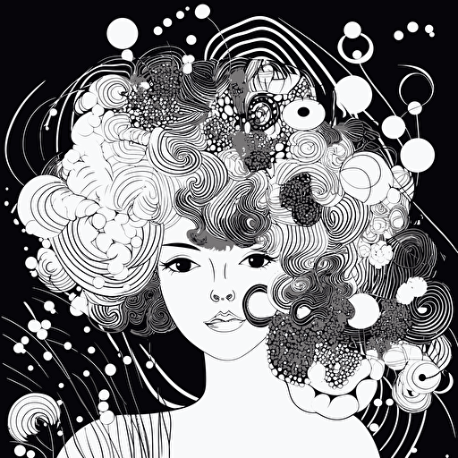 vector, contemporary trendy, outline, y2k, psychodelic, illiustration of feminene sparkling hazelnut, vector illiurstration