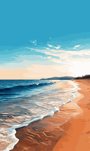 greek sea, sky, orange and blue, sand, vector style,